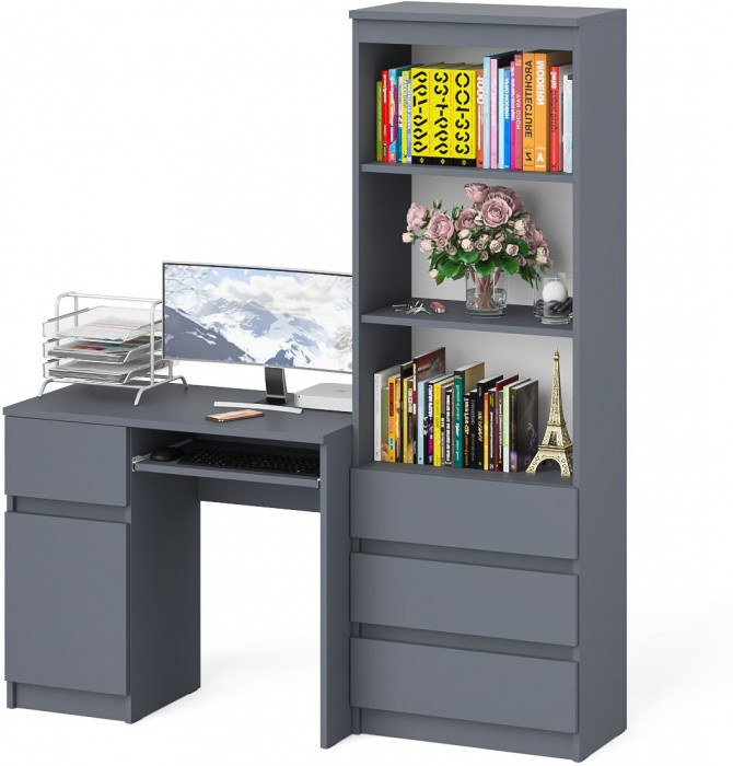 Мори компьютерный стол МС-1 левый + Стеллаж МСТ600.3, графит