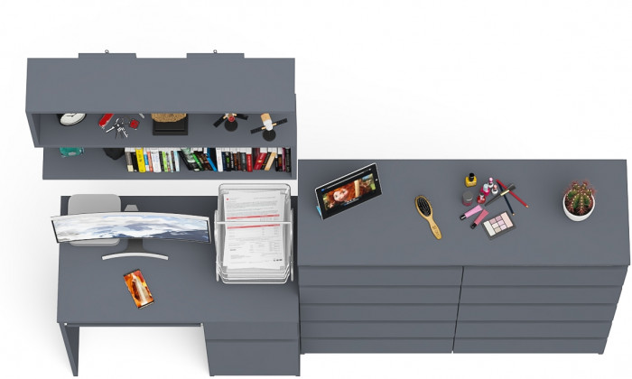 Мори компьютерный стол МС-1 правый + Комод МК1200.10 + Полка 900, графит