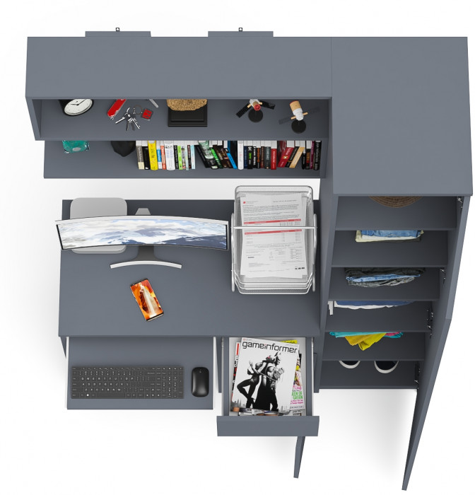 Мори компьютерный стол МС-1 правый + Пенал МШ400.1 + Полка 900, графит