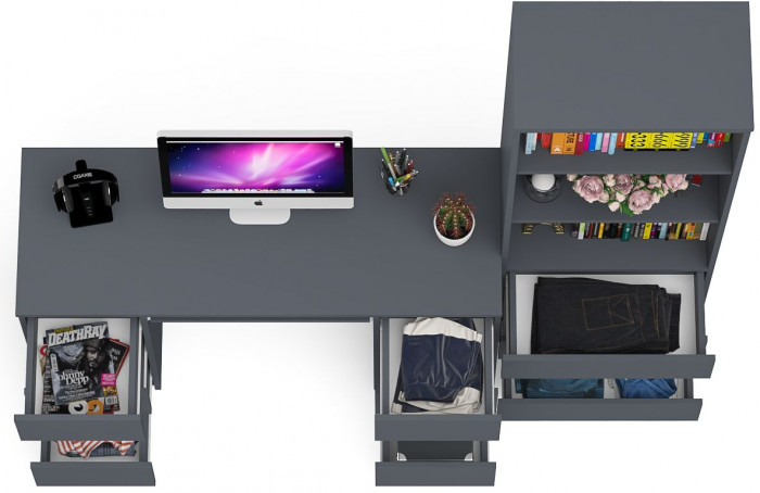 Мори компьютерный стол МС-2 + Стеллаж МСТ600.3, графит