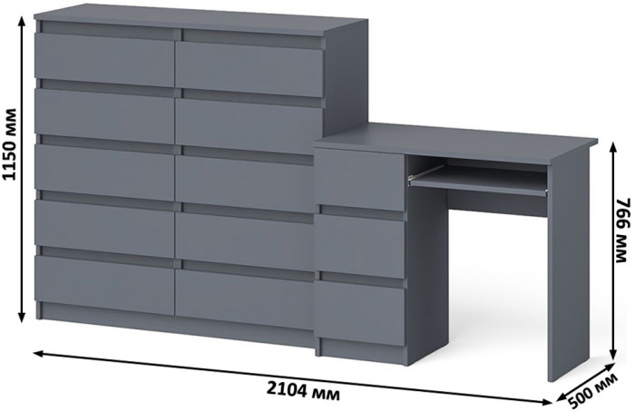 Мори компьютерный стол МС-6 левый + Комод МК1200.10, графит