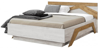 Кровать двуспальная 160х200 "Скандинавия" с подъемным основанием - Бетон пайн светлый/Дуб наварра