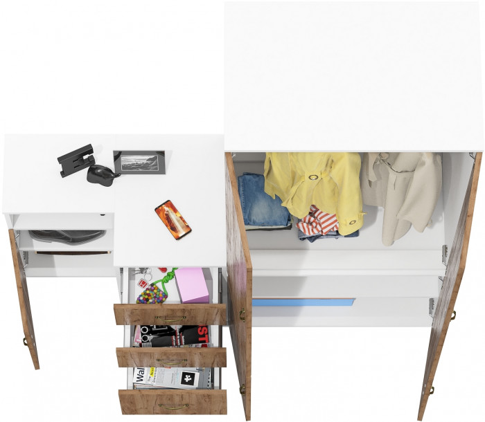 Лидер-8 Шкаф МД 19Б + Тумба МД 3.16 + Тумба МД 3.19, цвет белый шагрень/крафт золото, ШхГхВ 160х50х190 см., универсальная сборка