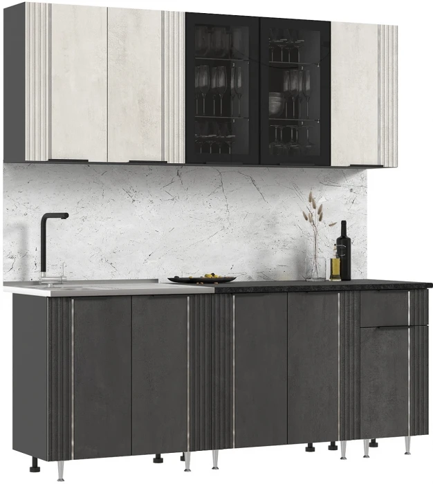 Кухня Виктория 2,0м Камень светлый/камень темный/графит