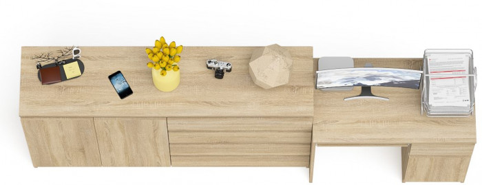Мори Стол компьютерный МС-1 правый + Комод МК1600.1, цвет дуб сонома, ШхГхВ 250,4х50х94 см., выдвижной ящик справа, НЕ универсальная сборка