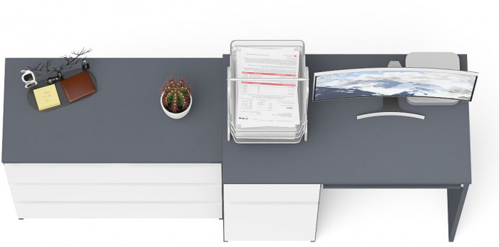 Мори компьютерный стол МС-1 левый + Комод МК800.1, графит/белый