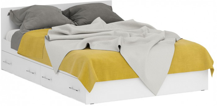 Кровать с ящиками 1400 + Шкаф 2-х створчатый Стандарт, цвет белый, ШхГхВ 143,5х203,5х70 + 90х52х200 см., сп.м. 1400х2000 мм., б/м, основание есть