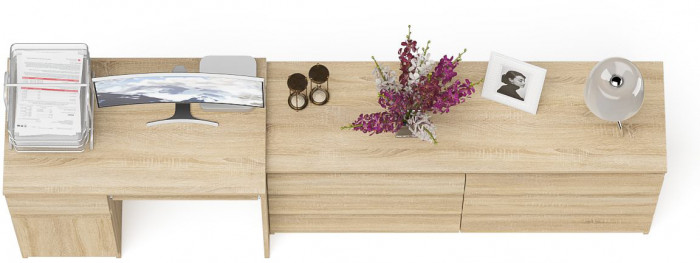 Мори Стол компьютерный МС-1 левый + Комод МК1380.6, цвет дуб сонома, ШхГхВ 228х50х76,6 см., выдвижной ящик слева, НЕ универсальная сборка
