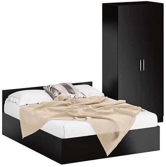 Кровать 1600 + Шкаф 2-х створчатый Стандарт, цвет венге, ШхГхВ 163,5х203,5х70 + 90х52х200 см., сп.м. 1600х2000 мм., без матраса, основание есть