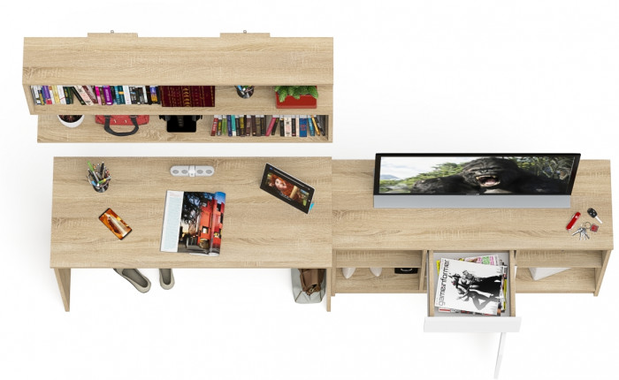 Мори письменный стол МСП1200.1 + Тумба МТВ1204.1 + Полка 1200, дуб сонома/белый