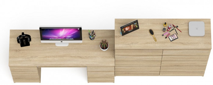 Мори Стол компьютерный МС-2 + Комод МК1200.10, цвет дуб сонома, ШхГхВ 255,8х50х115 см., универсальная сборка