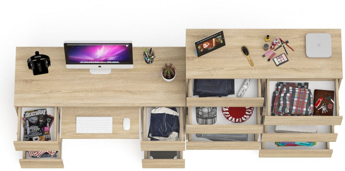 Мори Стол компьютерный МС-2 + Комод МК1200.10, цвет дуб сонома, ШхГхВ 255,8х50х115 см., универсальная сборка