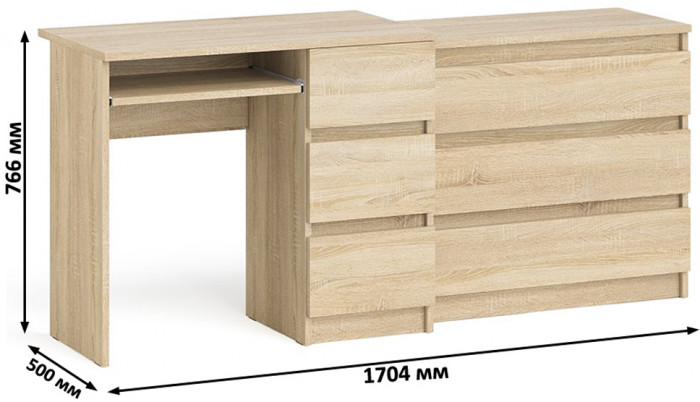 Мори Стол компьютерный МС-6 правый + Комод МК800.1, цвет дуб сонома, ШхГхВ 170,4х50х76,6 см., выдвижные ящики справа, НЕ универсальная сборка
