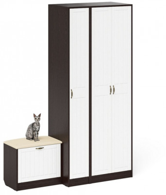 Прихожая П-6 Компоновка № 45, венге/фасады МДФ белое дерево фрезеровка прованс