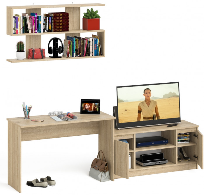 Мори Стол письменный МСП1200.1 + Тумба МТВ1200.1 + Полка 1200, цвет дуб сонома, ШхГхВ 240,8х50х209,6 см., универсальная сборка