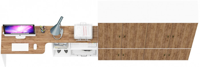 Лидер-8 Стол + Шкаф МД 20Б + Шкаф МД 20Б, белый шагрень/крафт золото