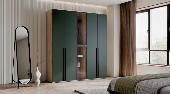 Норд Шкафы 800 + Пенал-стекло 400, Дуб крафт/Изумрудный