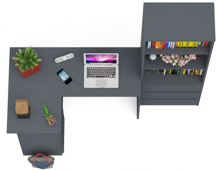 Мори компьютерный стол МС-16 левый + Стеллаж МСТ600.3, графит