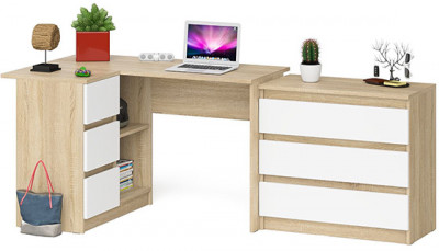 Мори Стол компьютерный МС-16 левый + Комод МК800.1, цвет дуб сонома/белый, ШхГхВ 204,8х84,9х76,6 см., выдвижные ящики слев, НЕ универсальная сборкаа