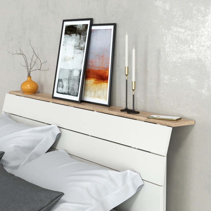 Муссон 11.41 Кровать БЕЗ ортопеда, цвет белый/дуб эндгрейн элегантный, ШхГхВ 165,6х221,7х103 см., сп. м. 1600х2000 мм., б/м, б/о