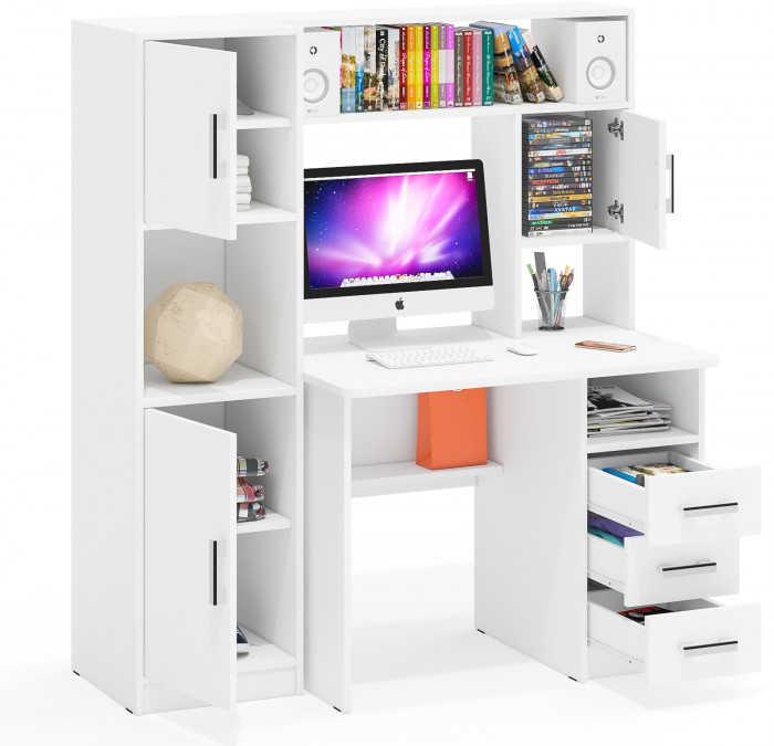 компьютерный стол С-МД-СК9+Пенал С-МД-СК9П, белый шагрень