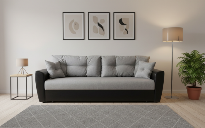 Диван-книжка Амстердам, 120х190, рогожка/экокожа, серый