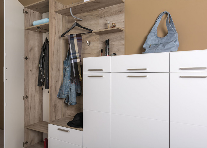 Лайн Прихожая № 11, дуб крафт серый/фасады МДФ белый глянец