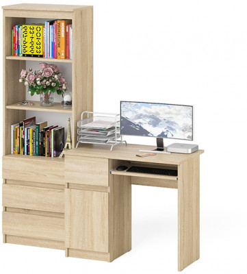 Мори компьютерный стол МС-1 левый + Стеллаж МСТ600.3, дуб сонома