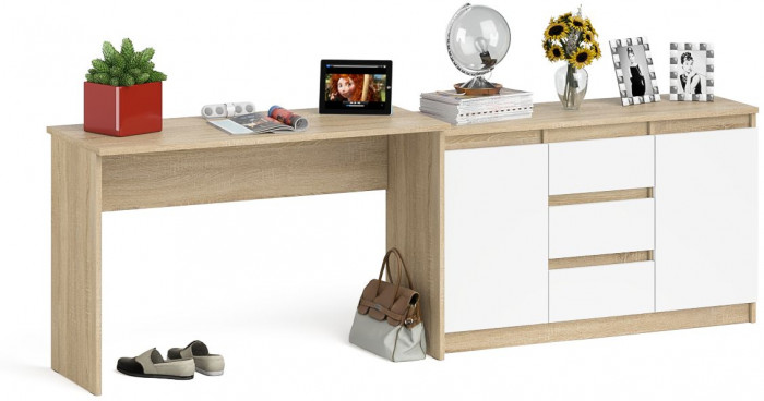 Мори письменный стол МСП1200.1 + Комод МК1200.3, дуб сонома/белый