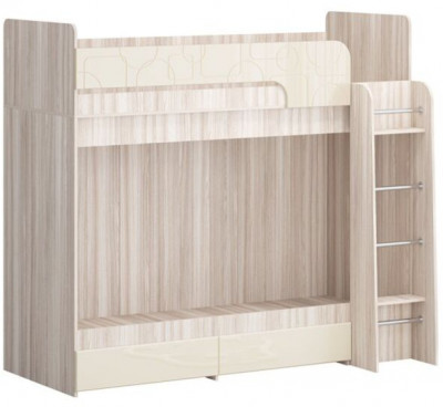 Двухъярусная кровать Бемби МДФ NEW, ясень (Ваниль глянец, Ясень шимо светлый)
