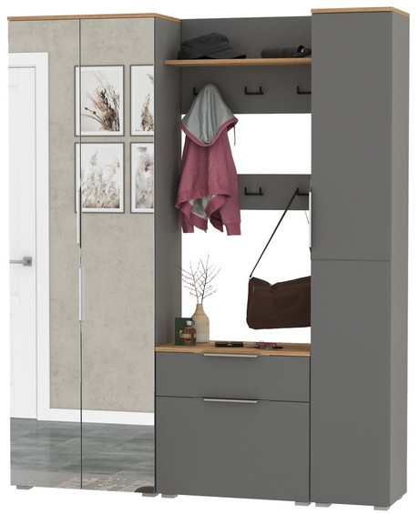 Октава Прихожая 15-123Н, серый графит/дуб крафт золотой/фасады МДФ серый графит