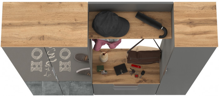 Октава Прихожая 15-123Н, серый графит/дуб крафт золотой/фасады МДФ серый графит