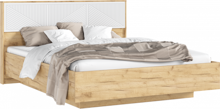 Сильвия Кровать парящая 1,6м с ПМ с подсветкой Браш Вайт/Дуб Крафт, Дуб Крафт