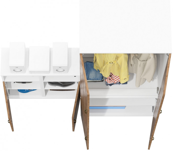 Лидер-8 Шкаф МД 19Б + Тумба МД 3.19 + Тумба МД 3.19, цвет белый шагрень/крафт золото, ШхГхВ 160х50х190 см., универсальная сборка