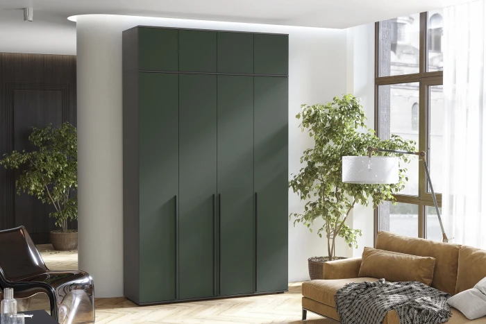 Норд Шкаф 4-х створчатый 1600 с антресолью, Графит/Изумруд