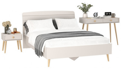 Афина Спальня Кровать 1400 + Стол + Тумба, кашемир серый