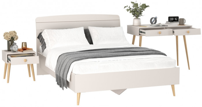 Афина Спальня Кровать 1400 + Стол + Тумба, кашемир серый