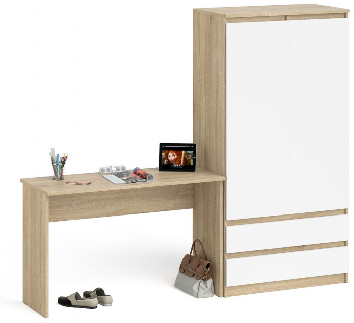 Мори Стол письменный МСП1200.1 + Шкаф МШ900.1, цвет дуб сонома/белый, ШхГхВ 210,8х50,4х179,6 см., универсальная сборка