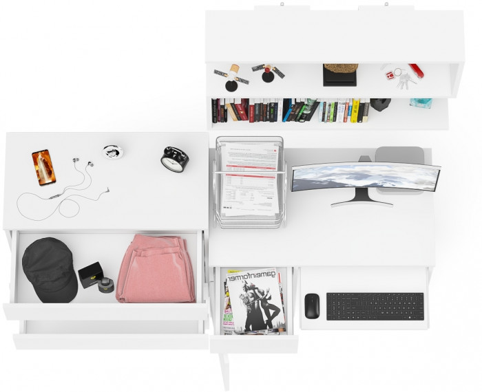 Мори компьютерный стол МС-1 левый + Комод МК800.4 + Полка 900, белый