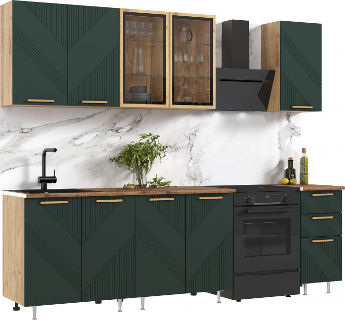 Кухня Ирис 2,0м (490) Компановка №2 Дуб Крафт/Браш Мени Грин (Дуб вотан)