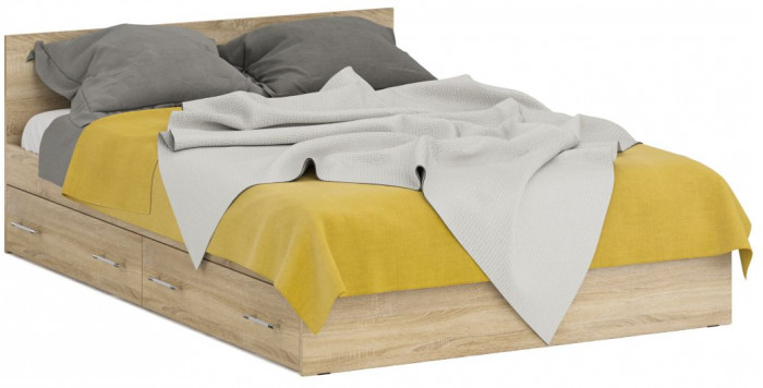 Кровать с ящиками 1400 + Шкаф 2-х створчатый Стандарт, цвет дуб сонома, ШхГхВ 143,5х203,5х70 + 90х52х200 см., сп.м. 1400х2000 мм., б/м, основание есть