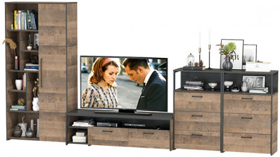 Трувор Гостиная 104, цвет дуб гранж песочный/интра, ШхГхВ 374,8х45,4х195 см., универсальная сборка