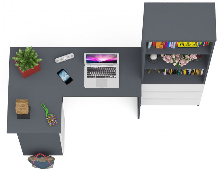 Мори компьютерный стол МС-16 левый + Стеллаж МСТ600.3, графит/белый