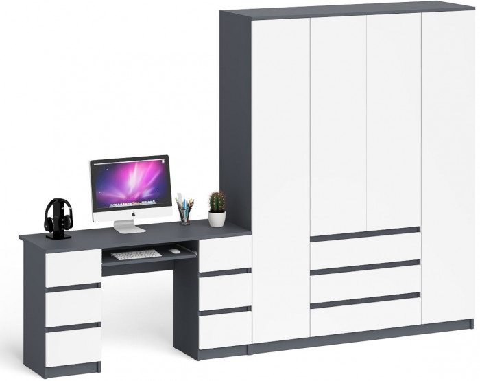 Мори компьютерный стол МС-2 + Шкаф МШ1600.1, графит/белый
