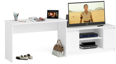 Мори Стол письменный МСП1200.1 + Тумба МТВ1200.1, цвет белый, ШхГхВ 240,8х50х76,6 см., универсальная сборка