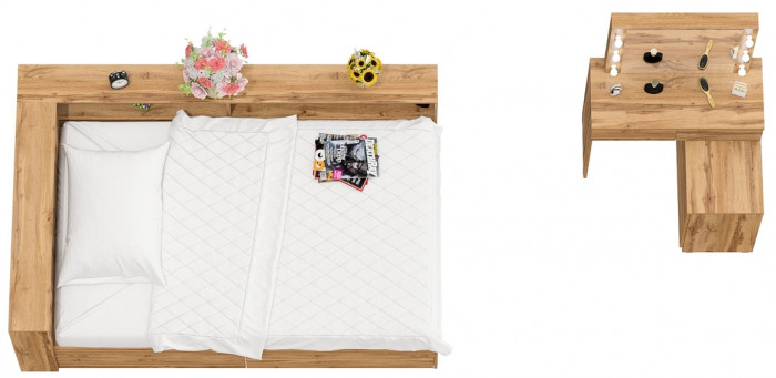 Ксения Кровать с ящиками 1200 + прикроватный блок + Столик с подсветкой 110, дуб вотан