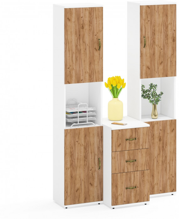 Лидер-8 Пенал + Пенал + Тумба МД 3.16, белый шагрень/крафт золото