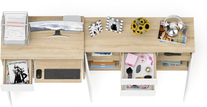 Мори компьютерный стол МС-1 левый + Комод МК1200.3, дуб сонома/белый