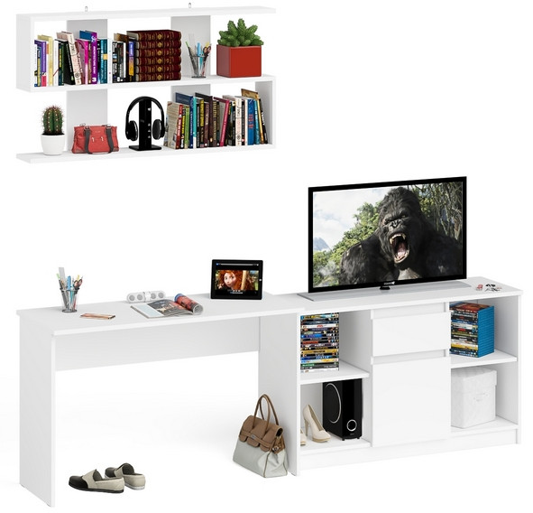 Мори письменный стол МСП1200.1 + Тумба МТВ1204.1 + Полка 1200, белый