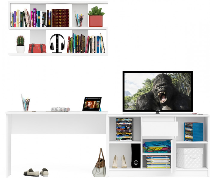 Мори письменный стол МСП1200.1 + Тумба МТВ1204.1 + Полка 1200, белый